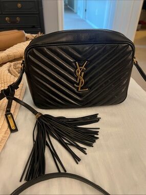Saint Laurent Black Quilted Leather Crossbody Camera Bag with Tassel